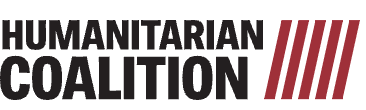 Humanitarian Coalition and five forward slashes in red