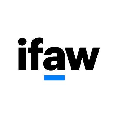 the letters i f a w with a blue line under the a