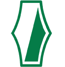 a tall hexagonal shape split in half diagonally by green and white colours